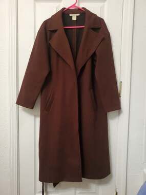 Carole Wren Brown Belted Wrap Long Overcoat Jacket Size M